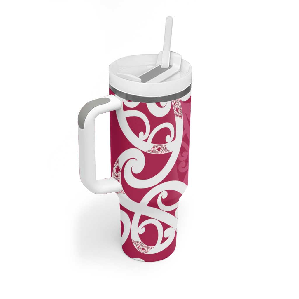 Breast Cancer Awareness Maori Tumbler With Handle Koru Kowhaiwhai - Vibe Hoodie