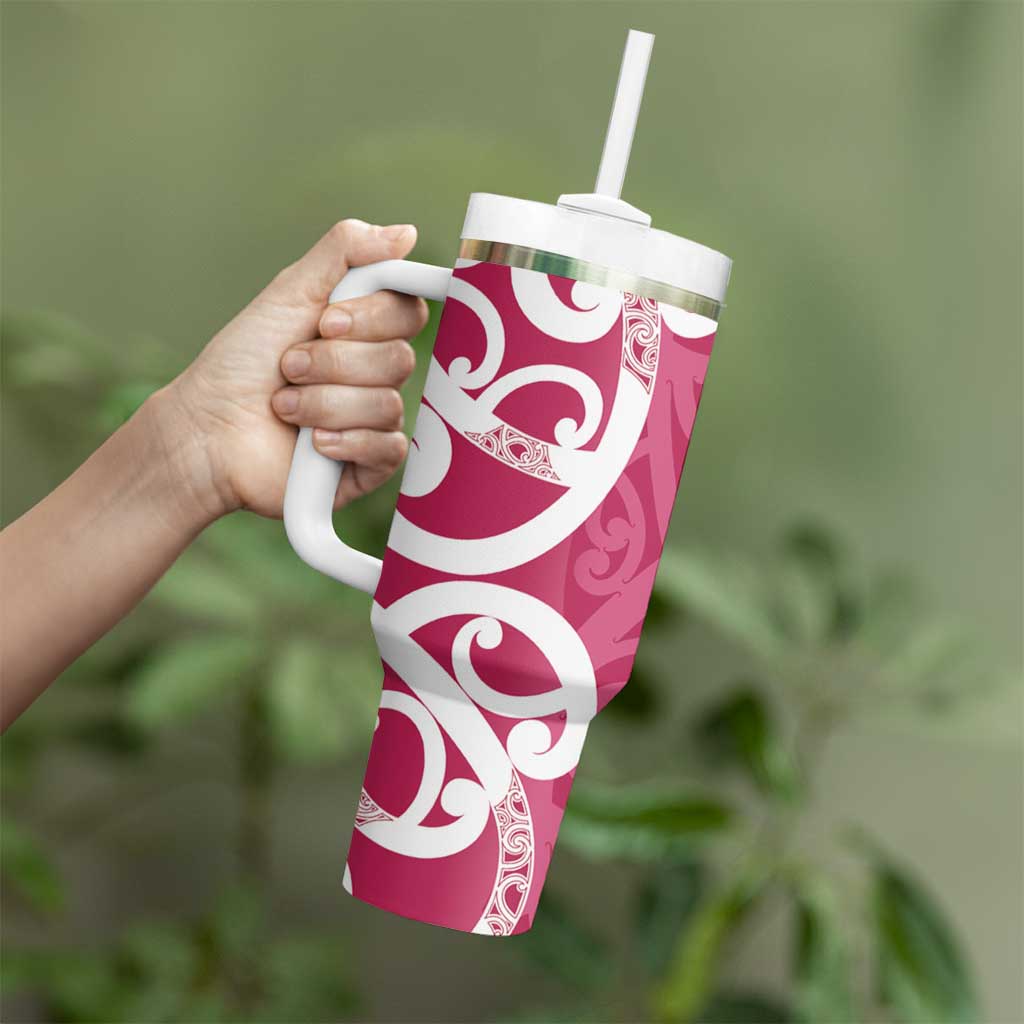 Breast Cancer Awareness Maori Tumbler With Handle Koru Kowhaiwhai - Vibe Hoodie