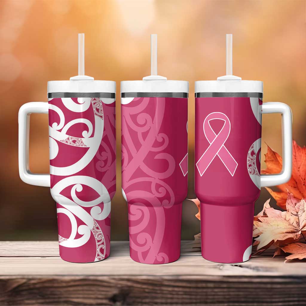 Breast Cancer Awareness Maori Tumbler With Handle Koru Kowhaiwhai - Vibe Hoodie