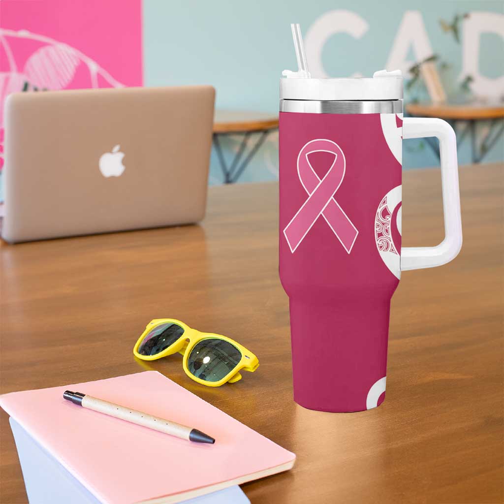 Breast Cancer Awareness Maori Tumbler With Handle Koru Kowhaiwhai - Vibe Hoodie