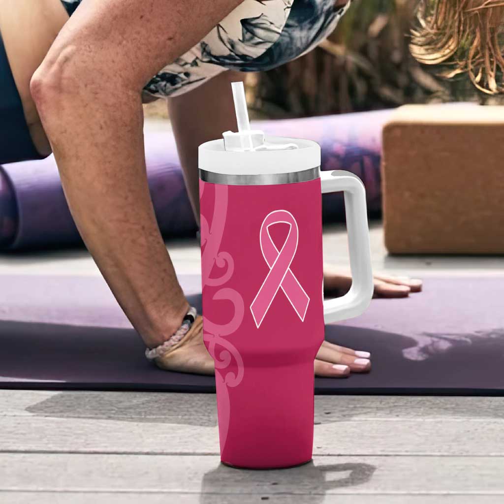 Breast Cancer Awareness Maori Tumbler With Handle Koru Kowhaiwhai - Vibe Hoodie