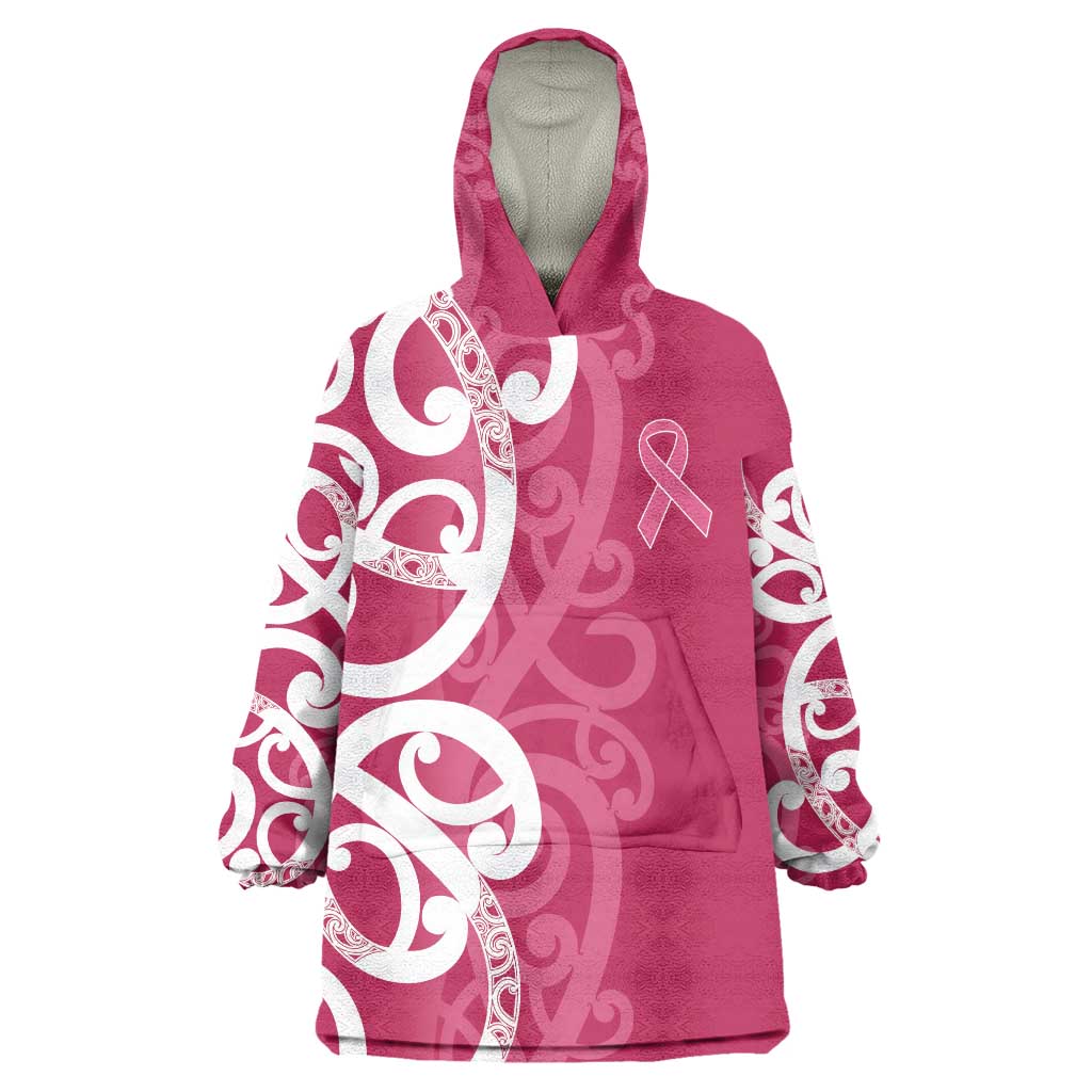 Breast Cancer Awareness Maori Wearable Blanket Hoodie Koru Kowhaiwhai - Vibe Hoodie