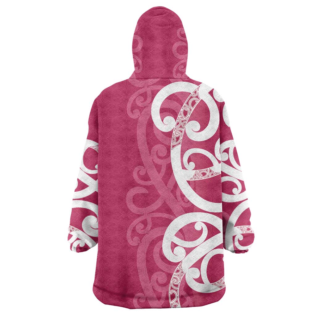 Breast Cancer Awareness Maori Wearable Blanket Hoodie Koru Kowhaiwhai - Vibe Hoodie