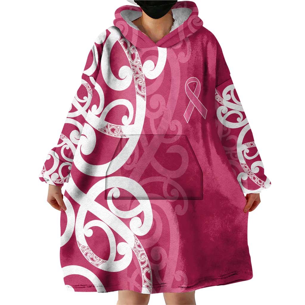 Breast Cancer Awareness Maori Wearable Blanket Hoodie Koru Kowhaiwhai - Vibe Hoodie
