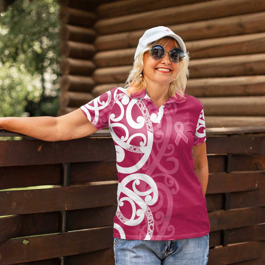 Breast Cancer Awareness Maori Women Polo Shirt Koru Kowhaiwhai - Vibe Hoodie