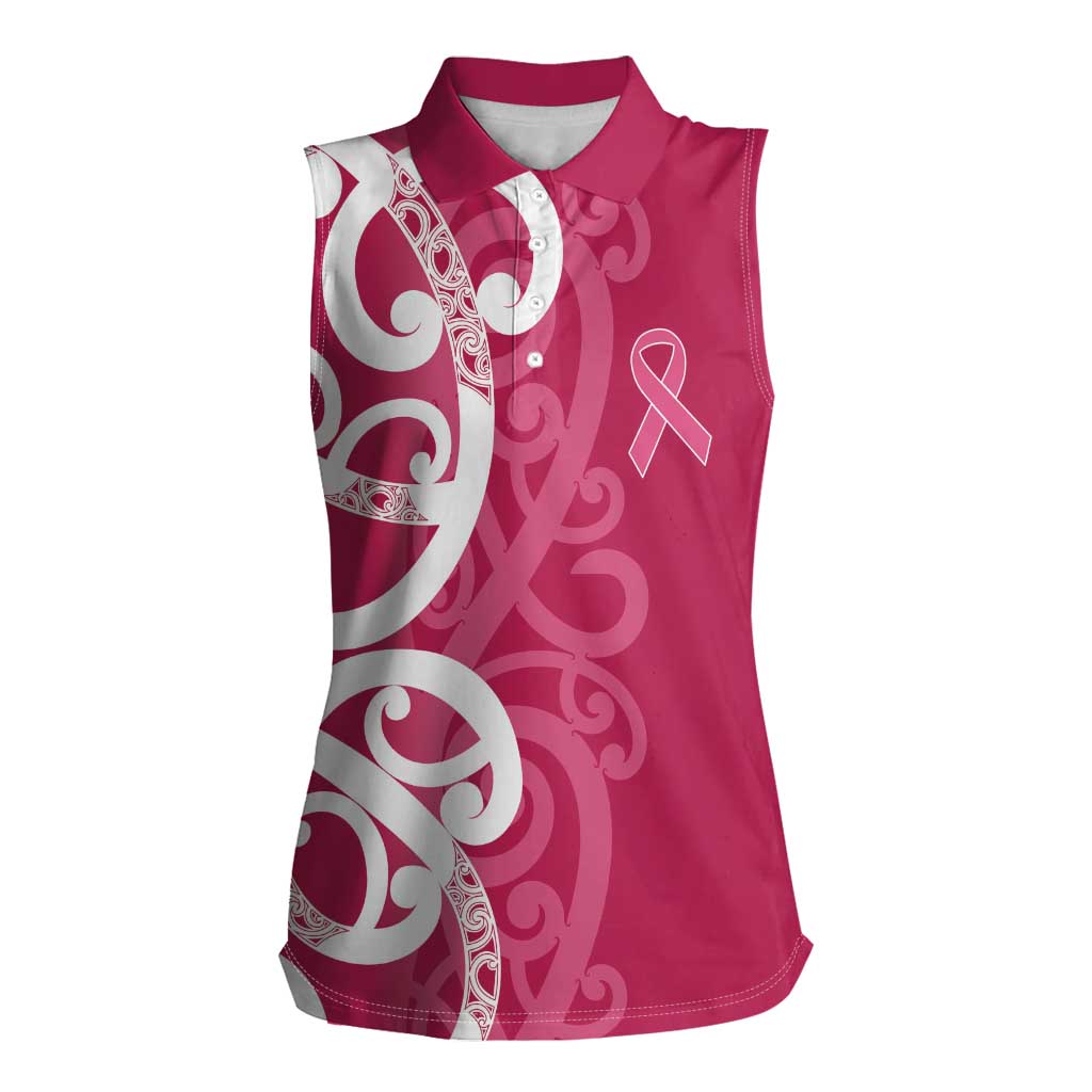 Breast Cancer Awareness Maori Women Sleeveless Polo Shirt Koru Kowhaiwhai - Vibe Hoodie