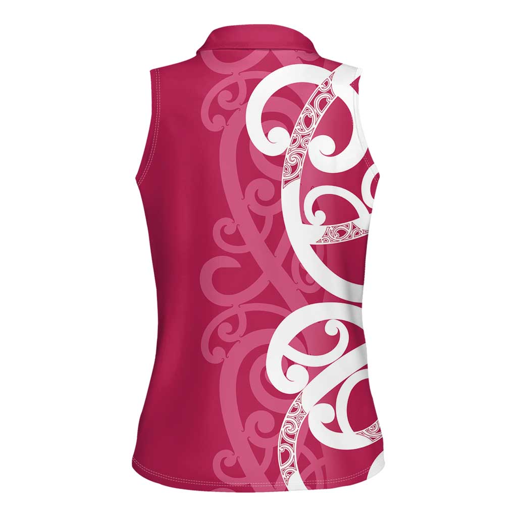 Breast Cancer Awareness Maori Women Sleeveless Polo Shirt Koru Kowhaiwhai - Vibe Hoodie
