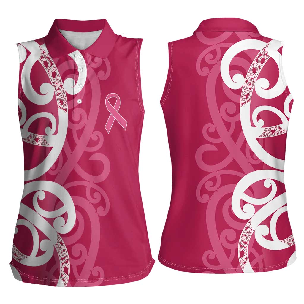 Breast Cancer Awareness Maori Women Sleeveless Polo Shirt Koru Kowhaiwhai - Vibe Hoodie