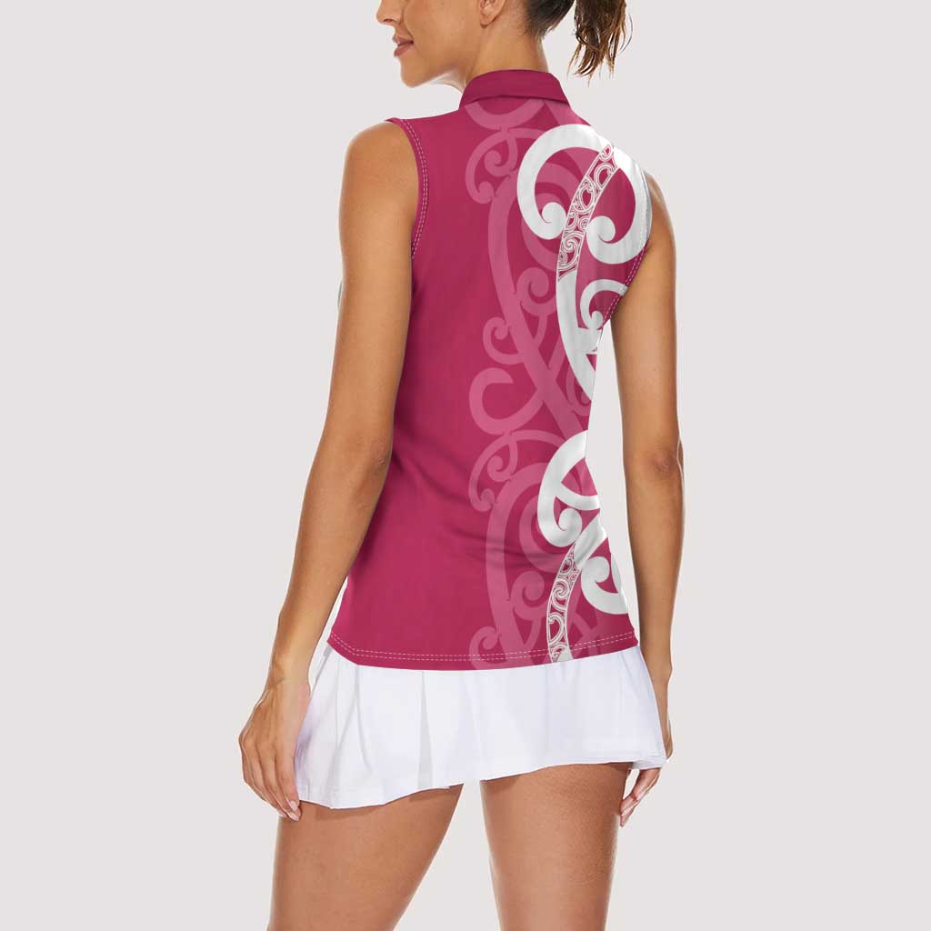 Breast Cancer Awareness Maori Women Sleeveless Polo Shirt Koru Kowhaiwhai - Vibe Hoodie
