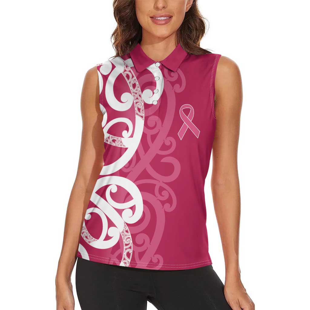Breast Cancer Awareness Maori Women Sleeveless Polo Shirt Koru Kowhaiwhai - Vibe Hoodie