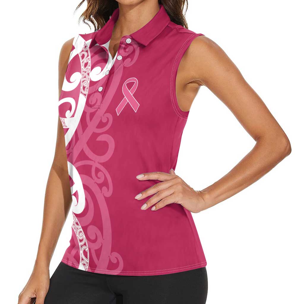Breast Cancer Awareness Maori Women Sleeveless Polo Shirt Koru Kowhaiwhai - Vibe Hoodie