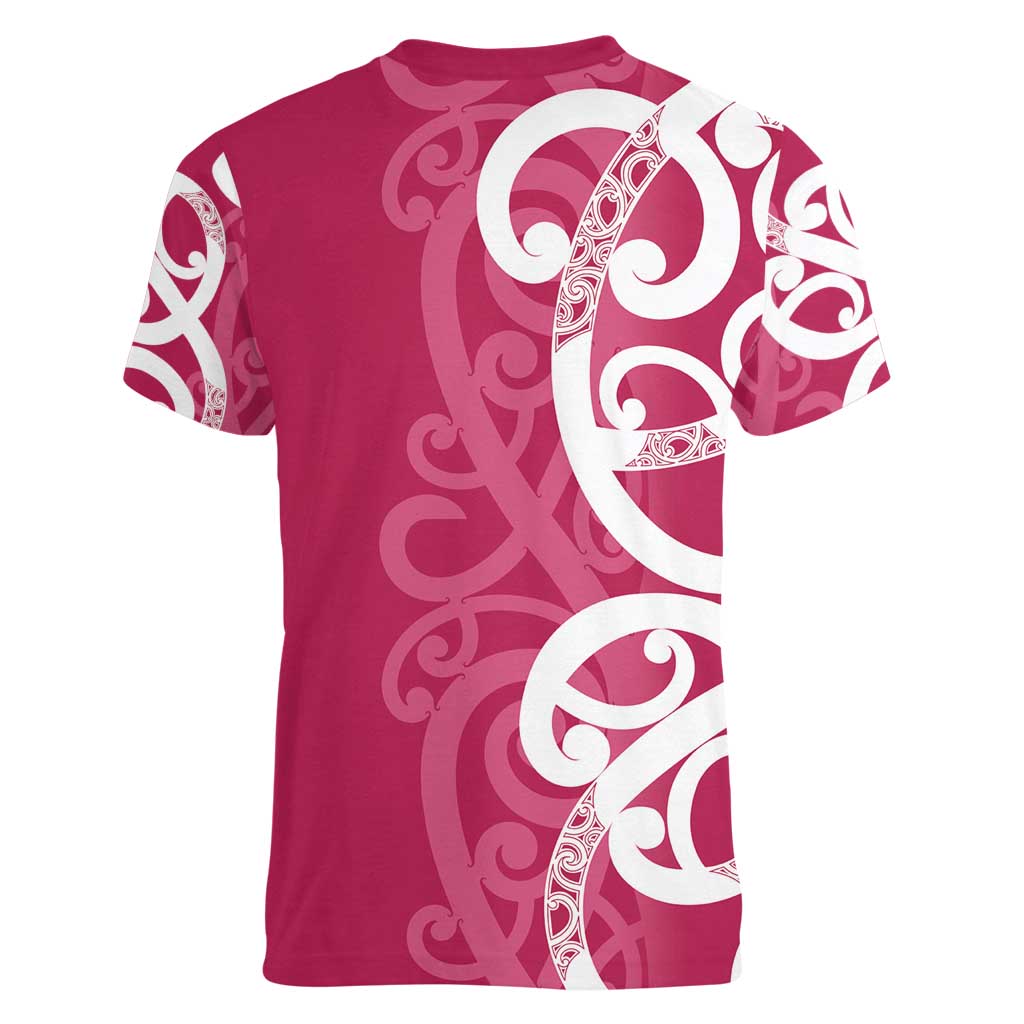 Breast Cancer Awareness Maori Women V-Neck T-Shirt Koru Kowhaiwhai - Vibe Hoodie