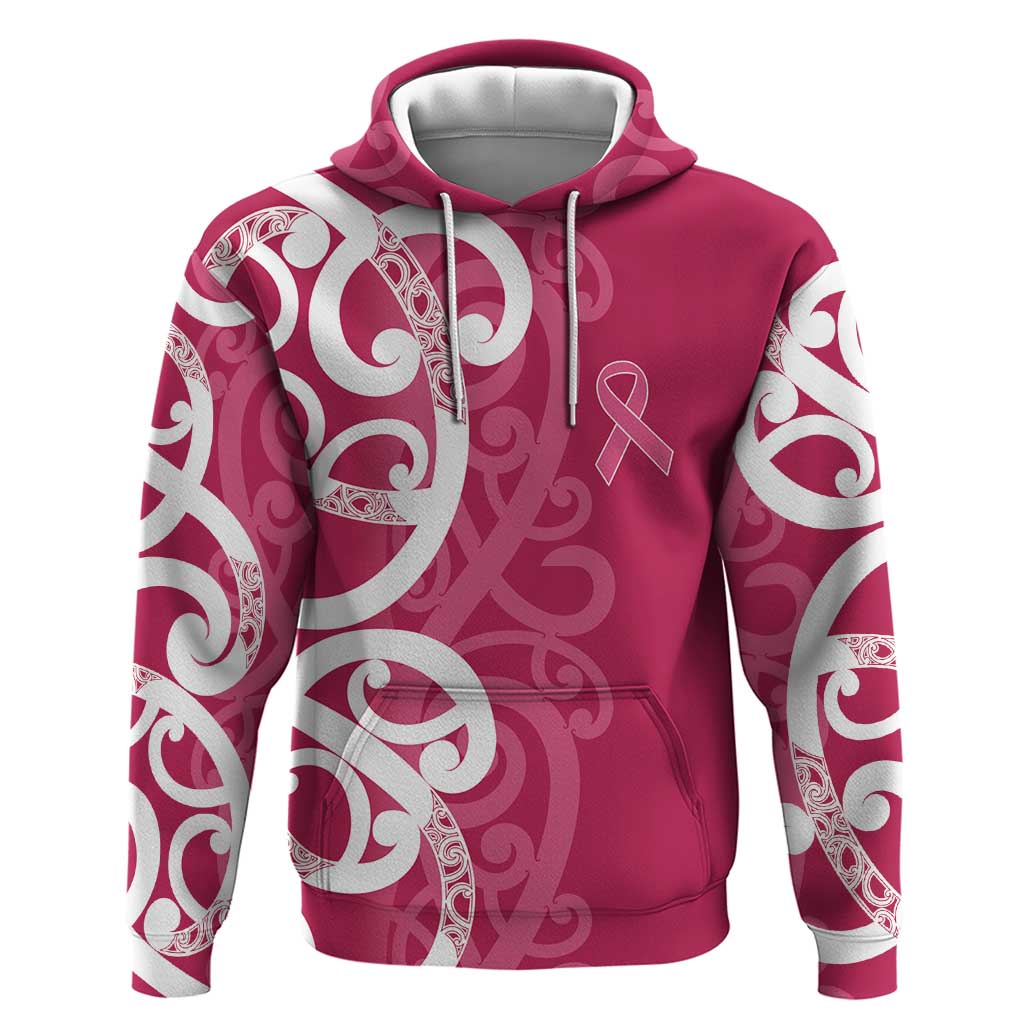 Breast Cancer Awareness Maori Zip Hoodie Koru Kowhaiwhai - Vibe Hoodie