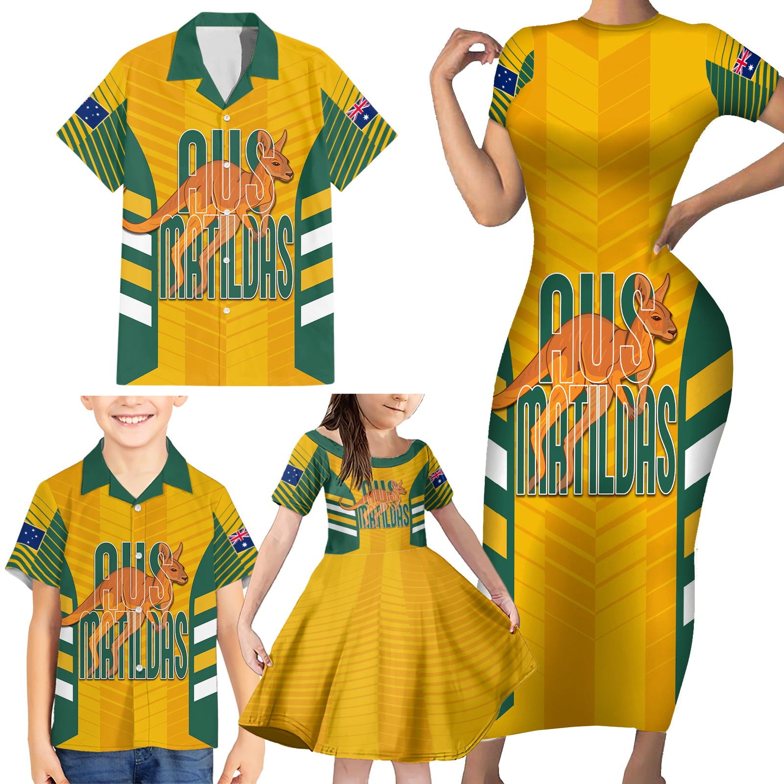 custom-australia-soccer-family-matching-short-sleeve-bodycon-dress-and-hawaiian-shirt-go-matildas-dynamic-national-colors