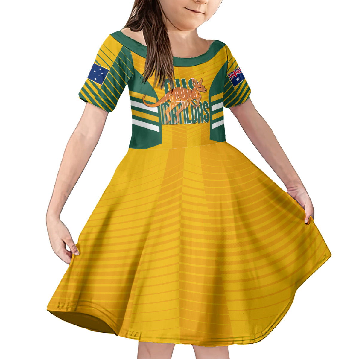 Custom Australia Soccer Kid Short Sleeve Dress Go Matildas Dynamic - National Colors - Vibe Hoodie Shop