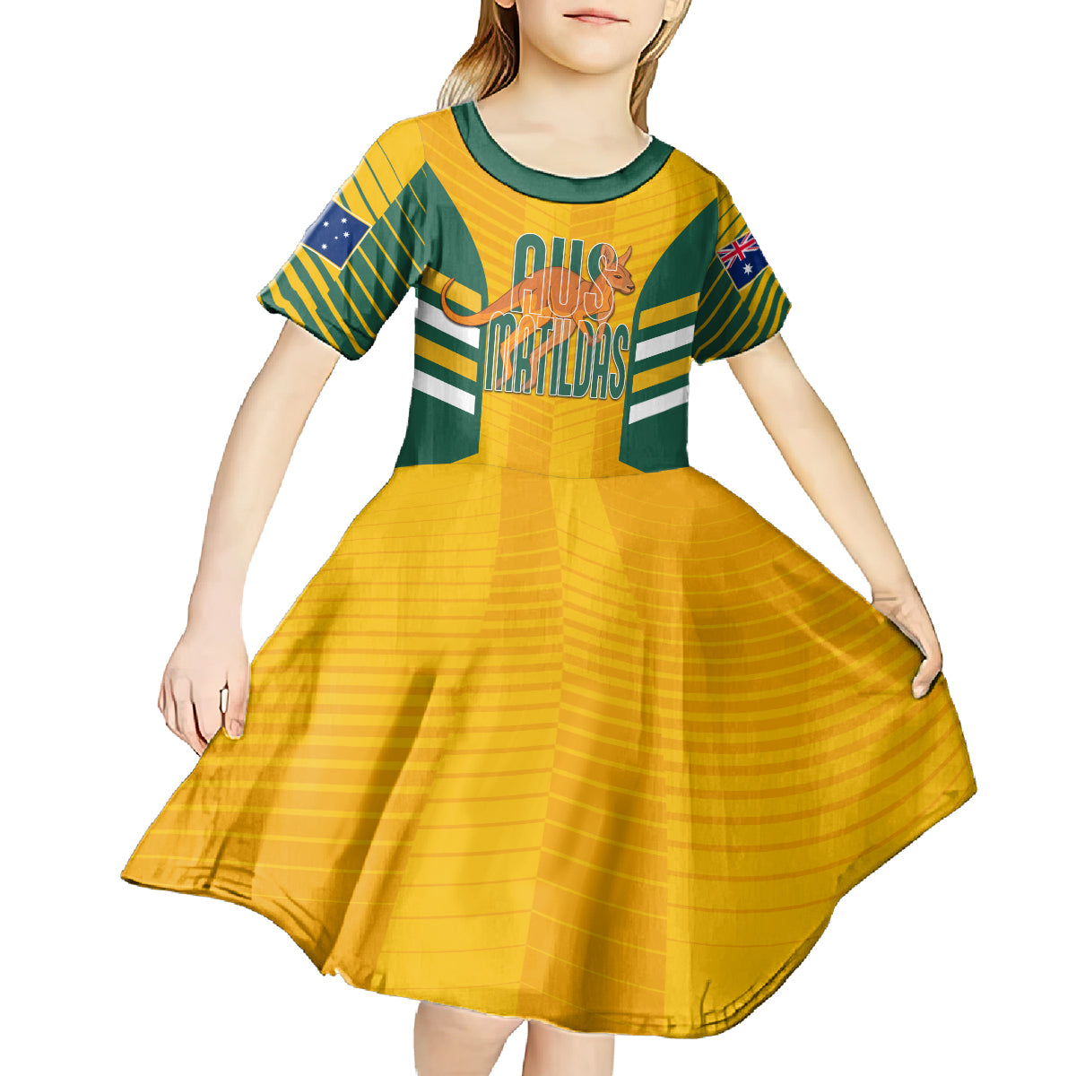 Custom Australia Soccer Kid Short Sleeve Dress Go Matildas Dynamic - National Colors - Vibe Hoodie Shop