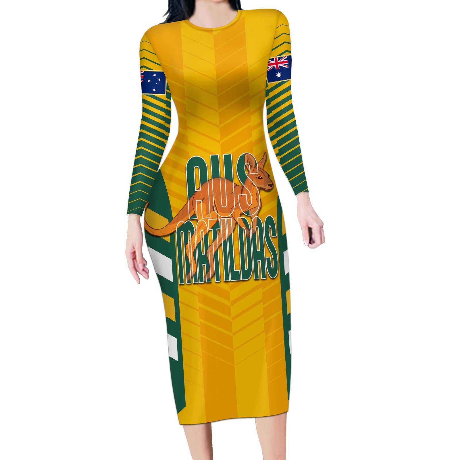 custom-australia-soccer-long-sleeve-bodycon-dress-go-matildas-dynamic-national-colors