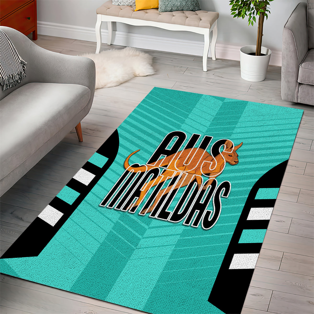 Australia Soccer Area Rug Go Matildas Dynamic - Turquoise - Vibe Hoodie Shop