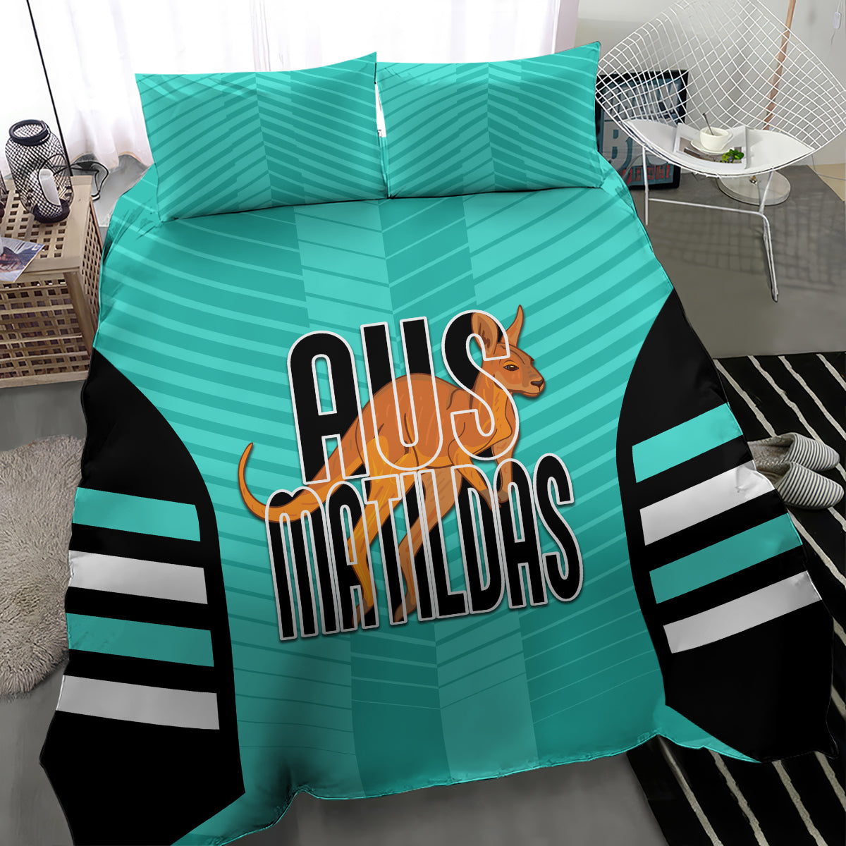 Australia Soccer Bedding Set Go Matildas Dynamic - Turquoise - Vibe Hoodie Shop