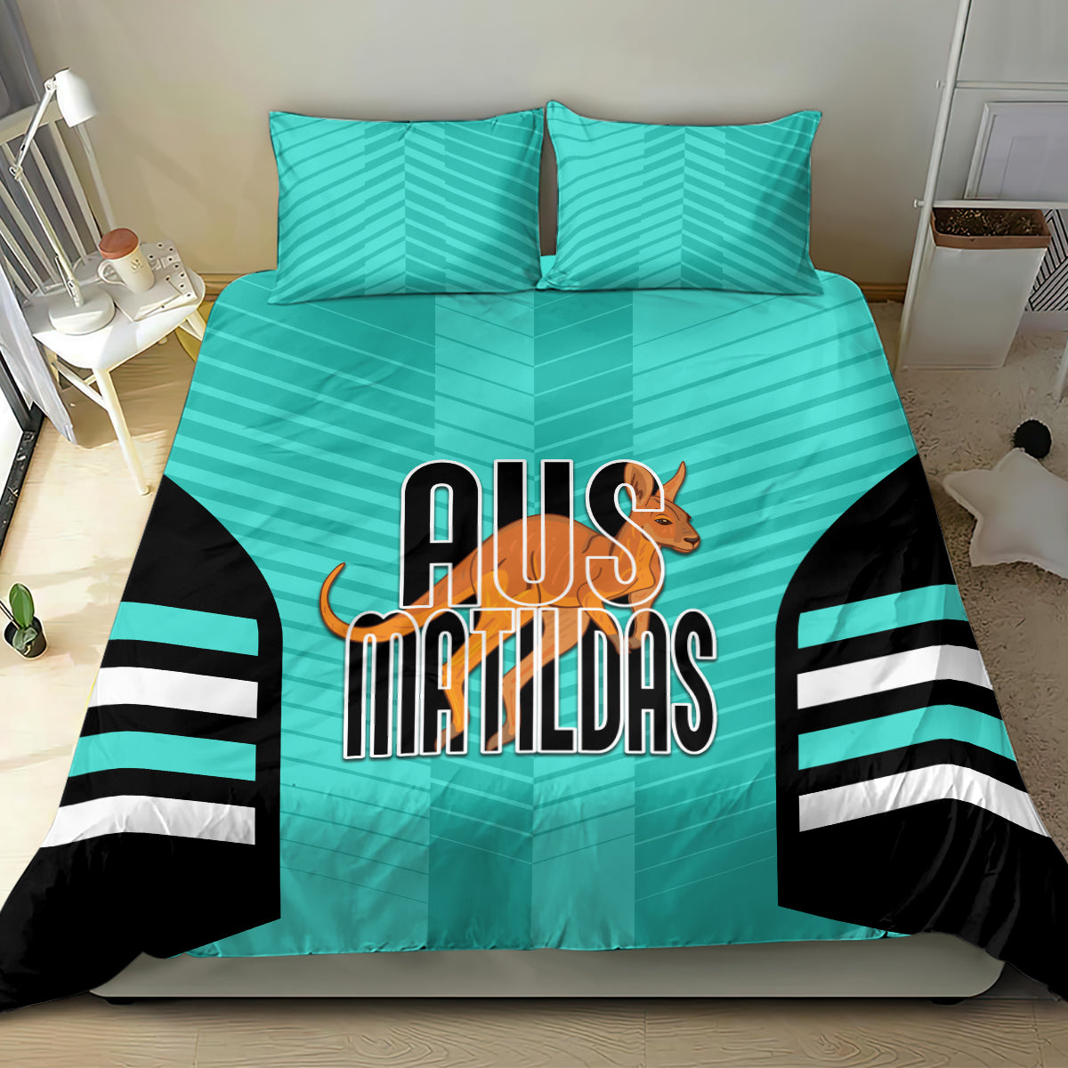 Australia Soccer Bedding Set Go Matildas Dynamic - Turquoise - Vibe Hoodie Shop