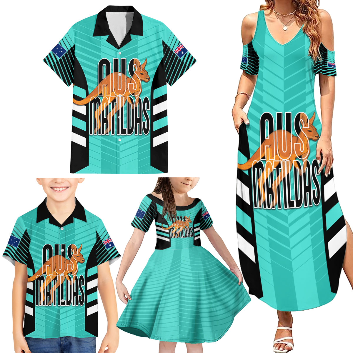 custom-australia-soccer-family-matching-summer-maxi-dress-and-hawaiian-shirt-go-matildas-dynamic-turquoise