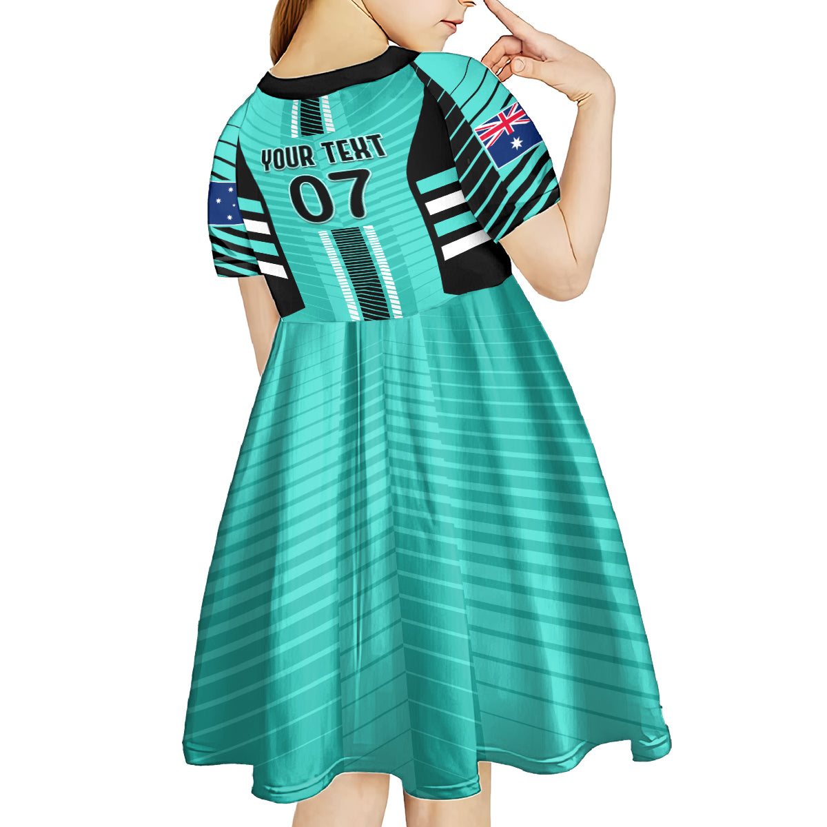 Custom Australia Soccer Kid Short Sleeve Dress Go Matildas Dynamic - Turquoise - Vibe Hoodie Shop