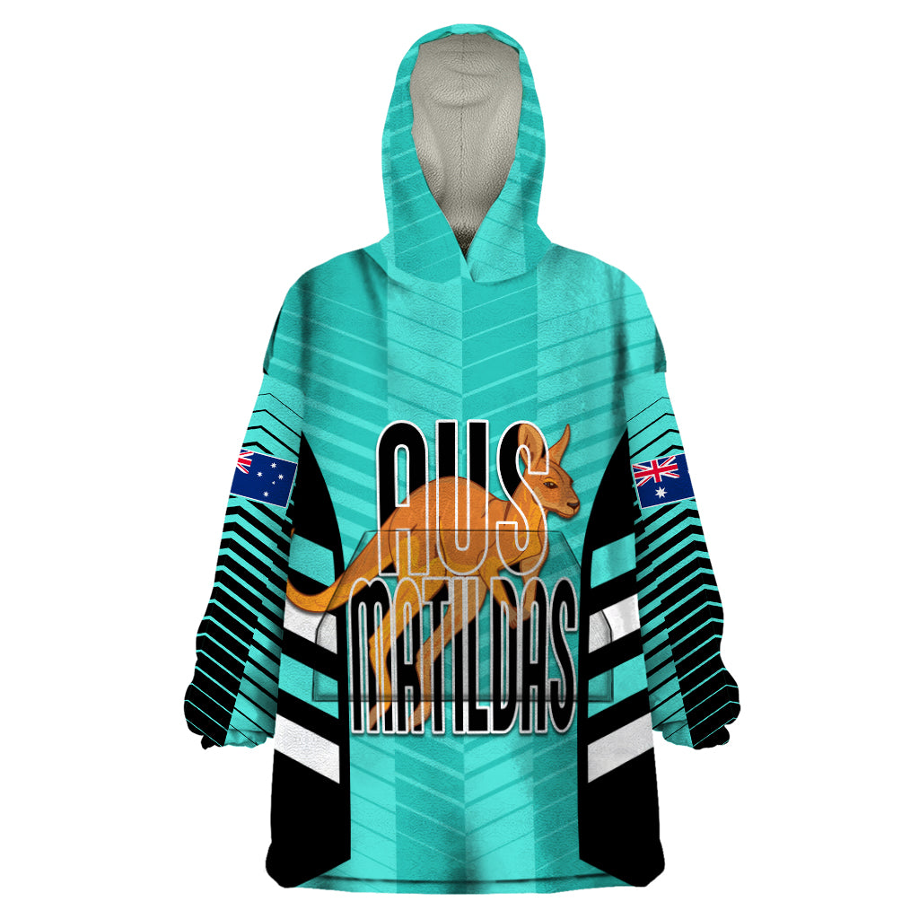 Custom Australia Soccer Wearable Blanket Hoodie Go Matildas Dynamic - Turquoise - Vibe Hoodie Shop