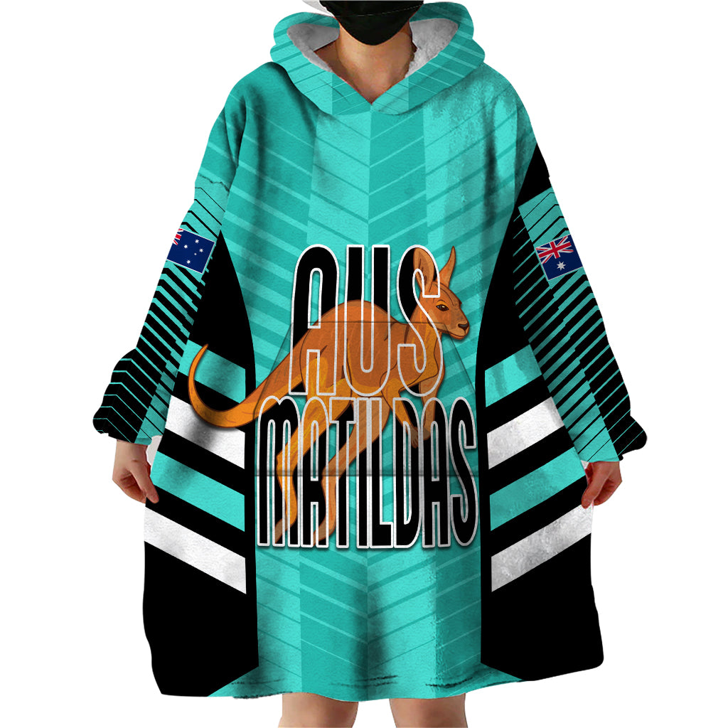 Custom Australia Soccer Wearable Blanket Hoodie Go Matildas Dynamic - Turquoise - Vibe Hoodie Shop