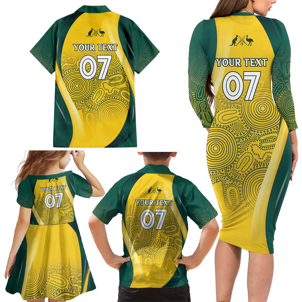 Australia Cricket Custom Indigenous Family Matching Long Sleeve Bodycon Dress and Hawaiian Shirt Aboriginal Arts GO Aussie