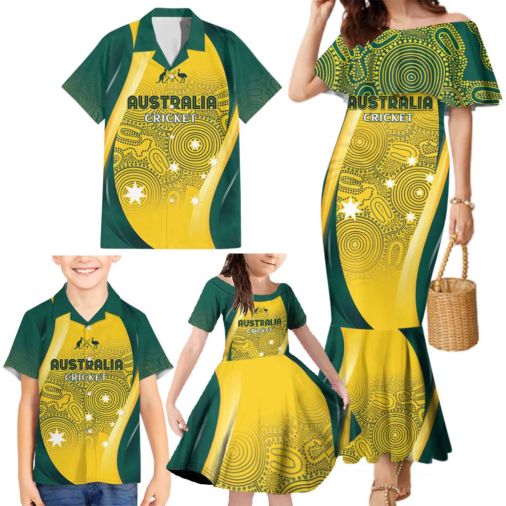 Australia Cricket Custom Indigenous Family Matching Mermaid Dress and Hawaiian Shirt Aboriginal Arts GO Aussie