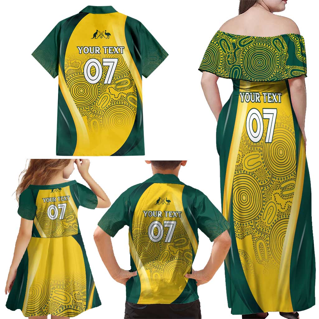 Australia Cricket Custom Indigenous Family Matching Off Shoulder Maxi Dress and Hawaiian Shirt Aboriginal Arts GO Aussie