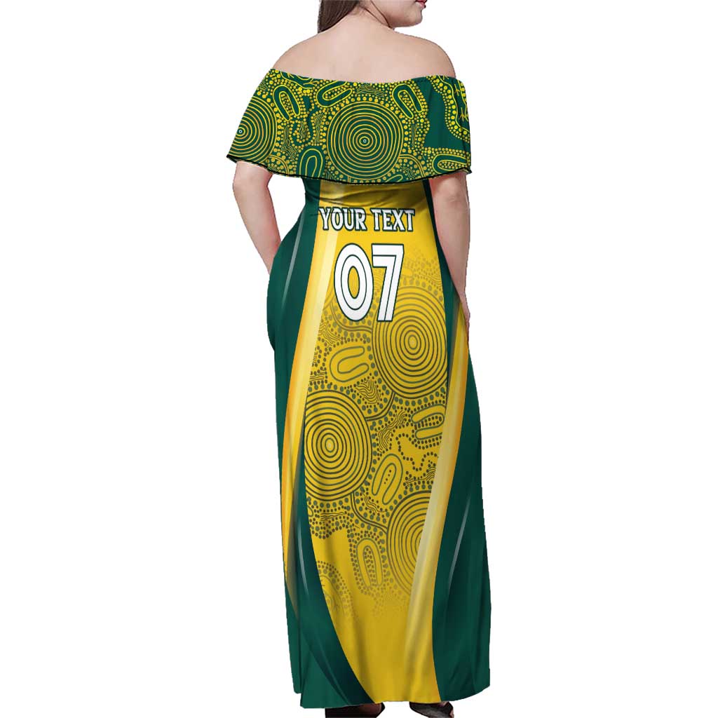 Australia Cricket Custom Indigenous Family Matching Off Shoulder Maxi Dress and Hawaiian Shirt Aboriginal Arts GO Aussie