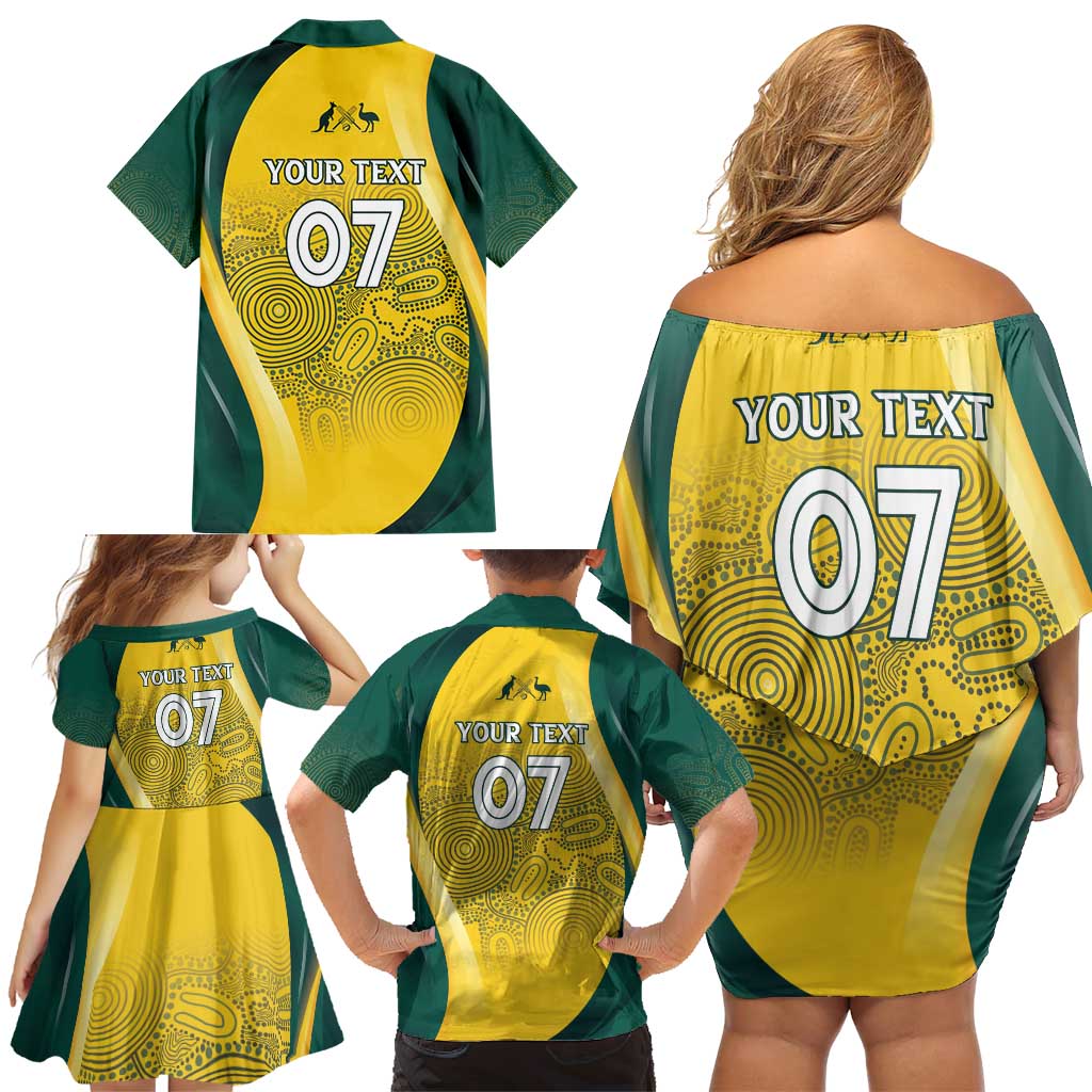 Australia Cricket Custom Indigenous Family Matching Off Shoulder Short Dress and Hawaiian Shirt Aboriginal Arts GO Aussie