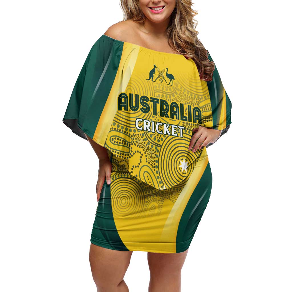 Australia Cricket Custom Indigenous Family Matching Off Shoulder Short Dress and Hawaiian Shirt Aboriginal Arts GO Aussie