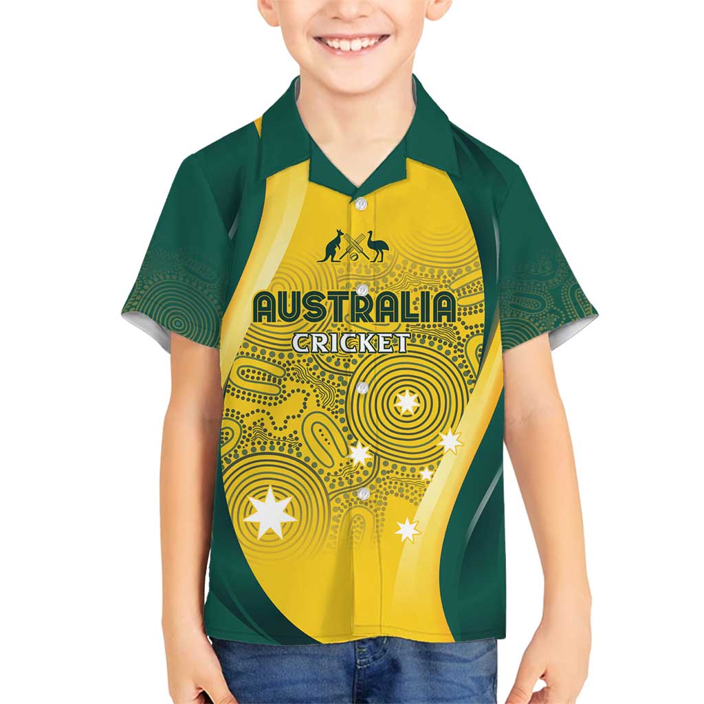 Australia Cricket Custom Indigenous Family Matching Off Shoulder Short Dress and Hawaiian Shirt Aboriginal Arts GO Aussie