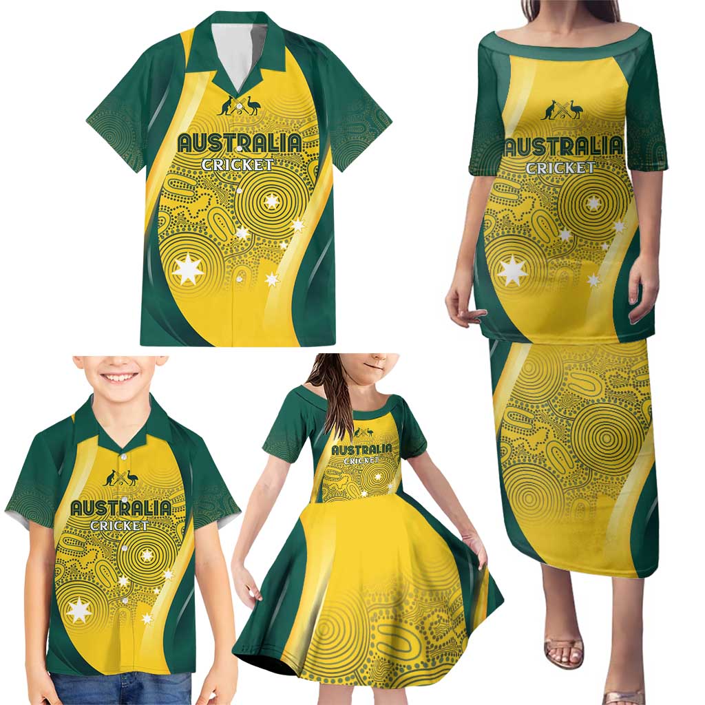 Australia Cricket Custom Indigenous Family Matching Puletasi and Hawaiian Shirt Aboriginal Arts GO Aussie