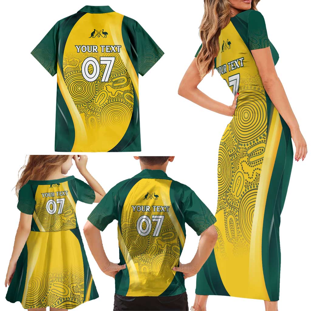 Australia Cricket Custom Indigenous Family Matching Short Sleeve Bodycon Dress and Hawaiian Shirt Aboriginal Arts GO Aussie