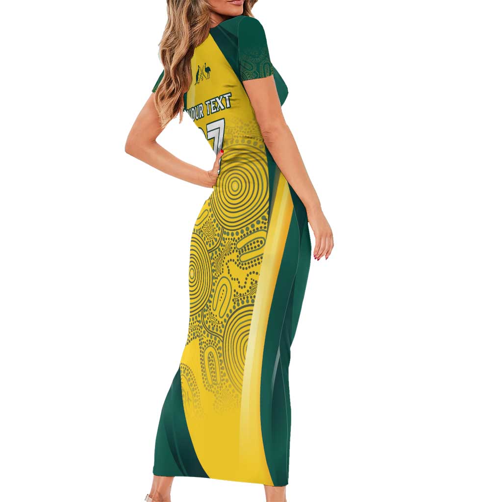 Australia Cricket Custom Indigenous Family Matching Short Sleeve Bodycon Dress and Hawaiian Shirt Aboriginal Arts GO Aussie