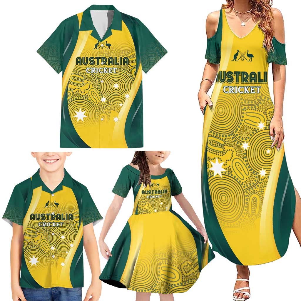 Australia Cricket Custom Indigenous Family Matching Summer Maxi Dress and Hawaiian Shirt Aboriginal Arts GO Aussie