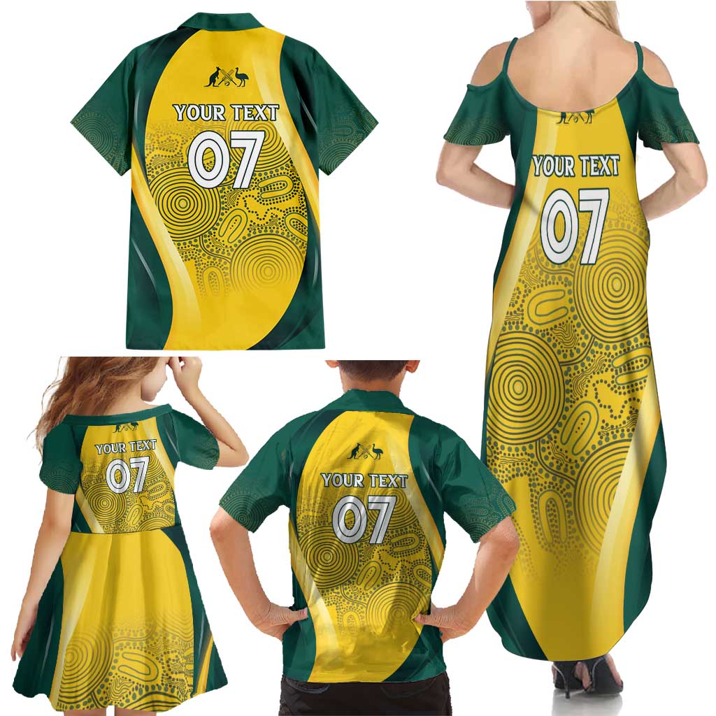 Australia Cricket Custom Indigenous Family Matching Summer Maxi Dress and Hawaiian Shirt Aboriginal Arts GO Aussie