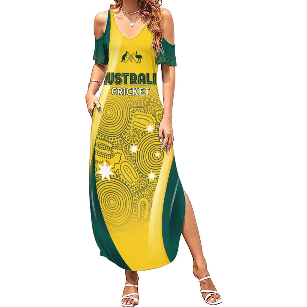 Australia Cricket Custom Indigenous Family Matching Summer Maxi Dress and Hawaiian Shirt Aboriginal Arts GO Aussie