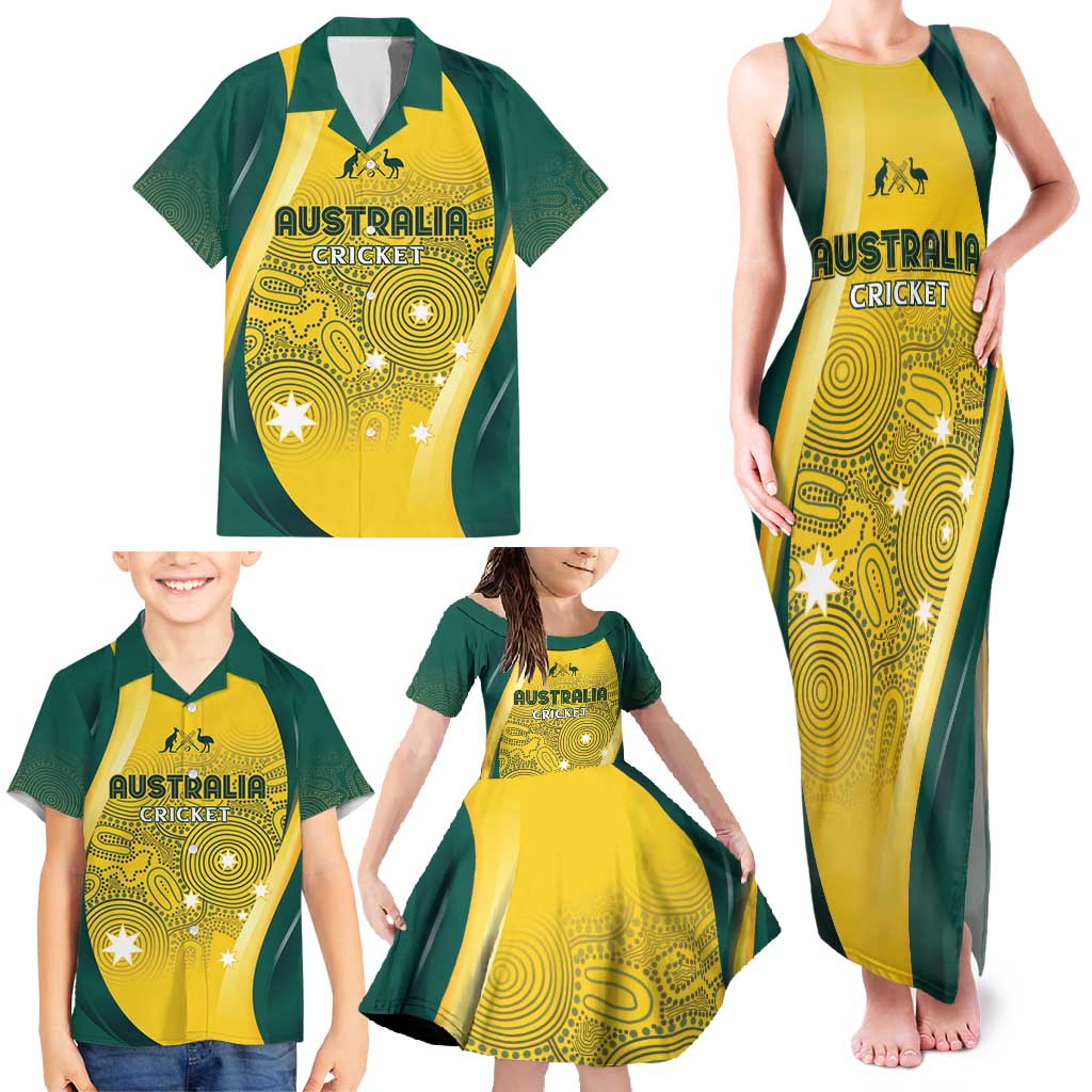 Australia Cricket Custom Indigenous Family Matching Tank Maxi Dress and Hawaiian Shirt Aboriginal Arts GO Aussie