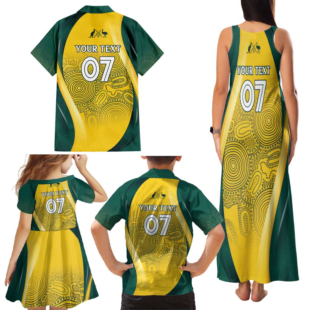 Australia Cricket Custom Indigenous Family Matching Tank Maxi Dress and Hawaiian Shirt Aboriginal Arts GO Aussie