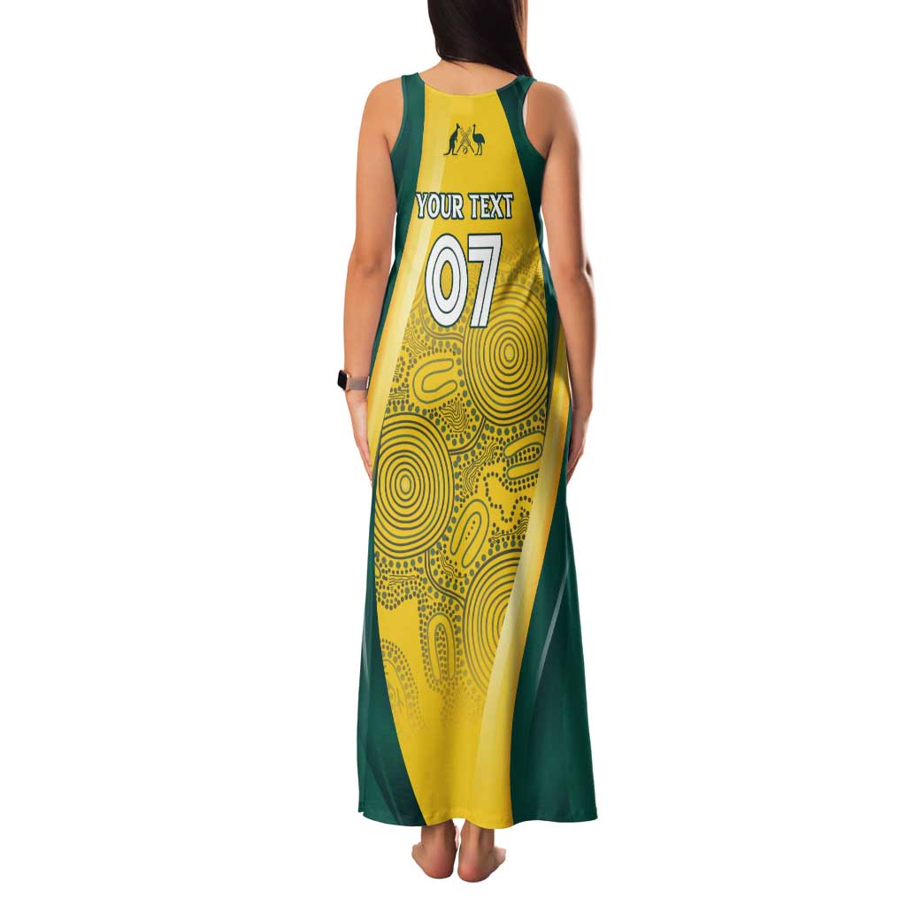 Australia Cricket Custom Indigenous Family Matching Tank Maxi Dress and Hawaiian Shirt Aboriginal Arts GO Aussie