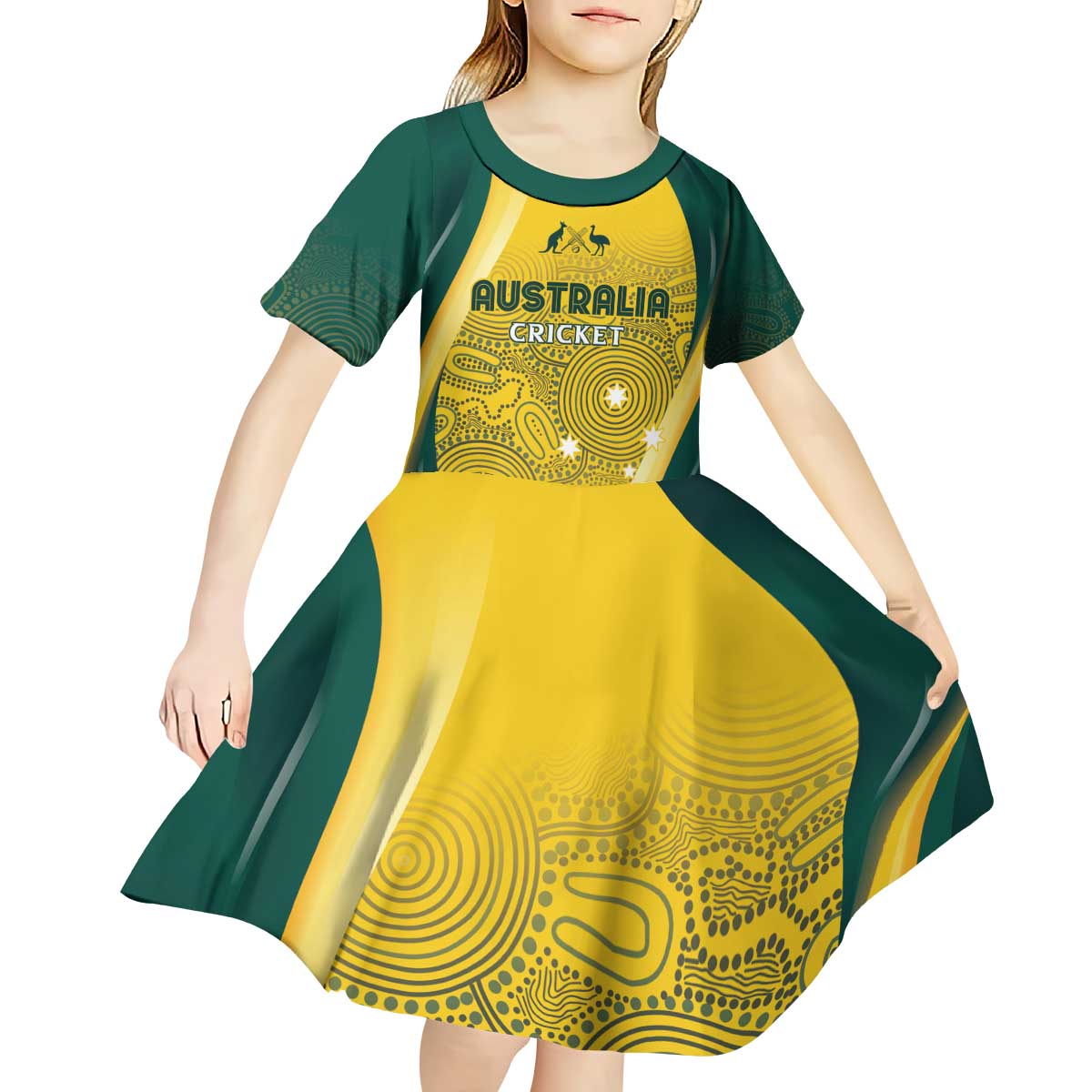 Australia Cricket Custom Indigenous Kid Short Sleeve Dress Aboriginal Arts GO Aussie - Vibe Hoodie Shop