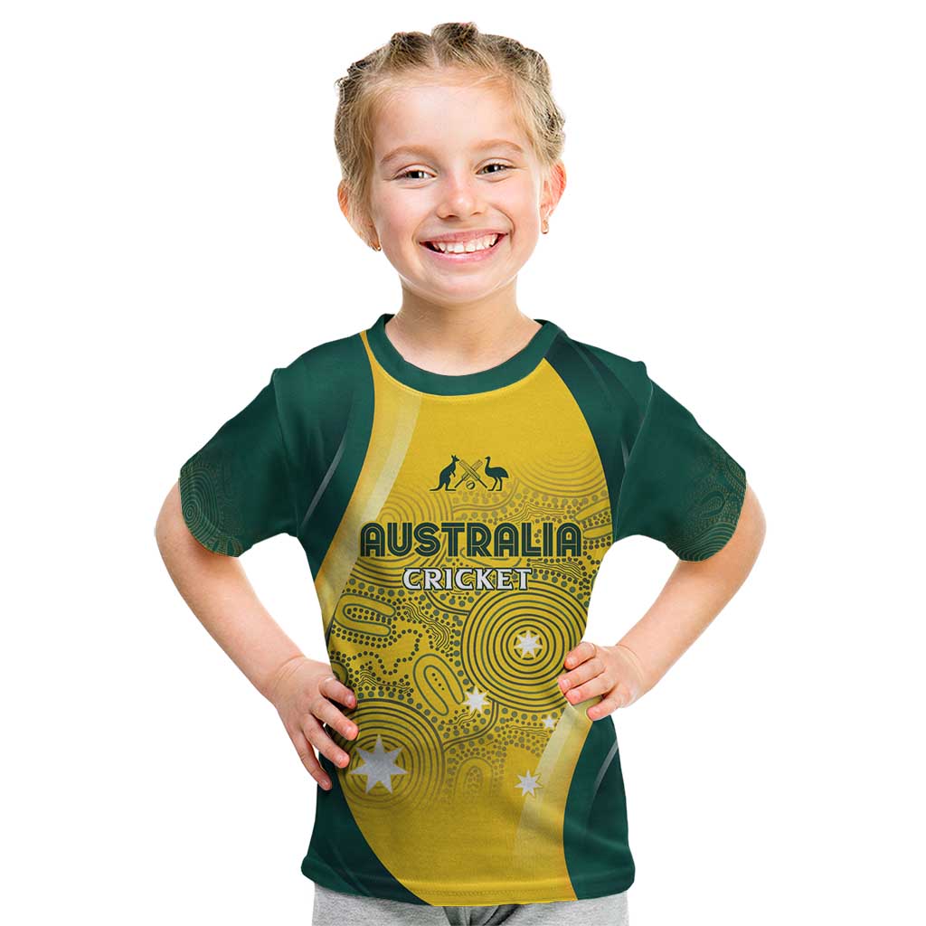 Australia Cricket Custom Indigenous Kid T Shirt Aboriginal Arts GO Aussie - Vibe Hoodie Shop