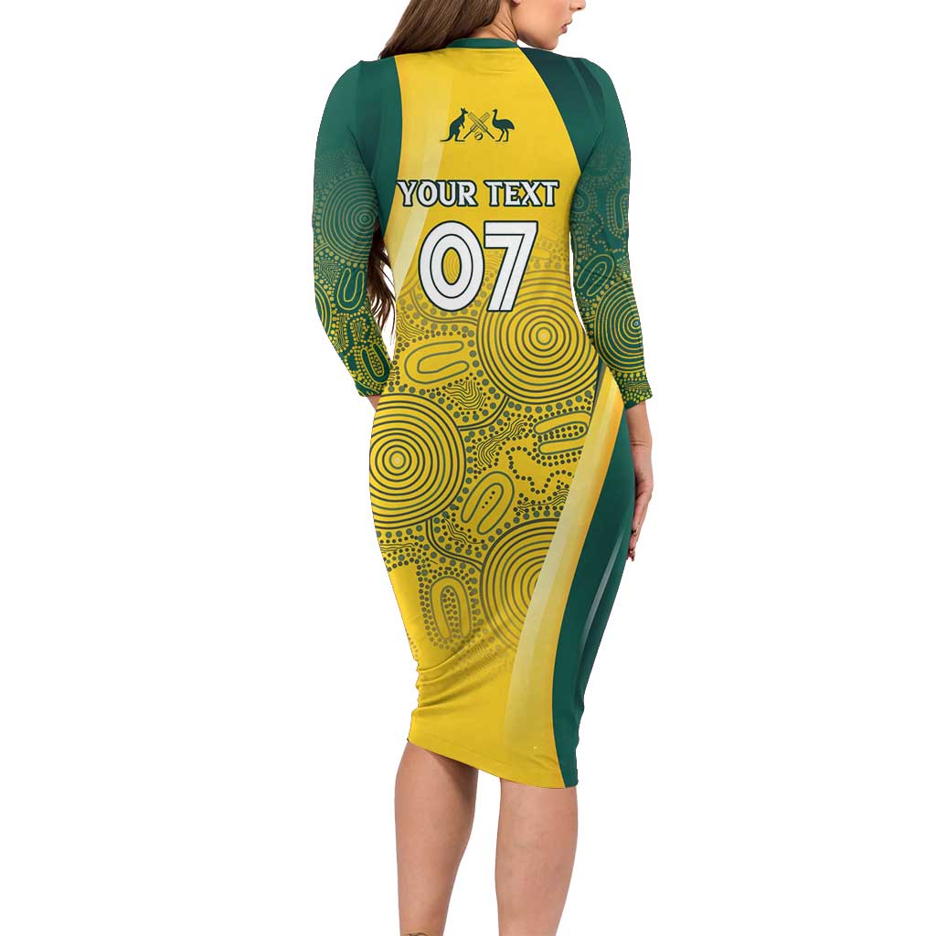 Australia Cricket Custom Indigenous Long Sleeve Bodycon Dress Aboriginal Arts GO Aussie