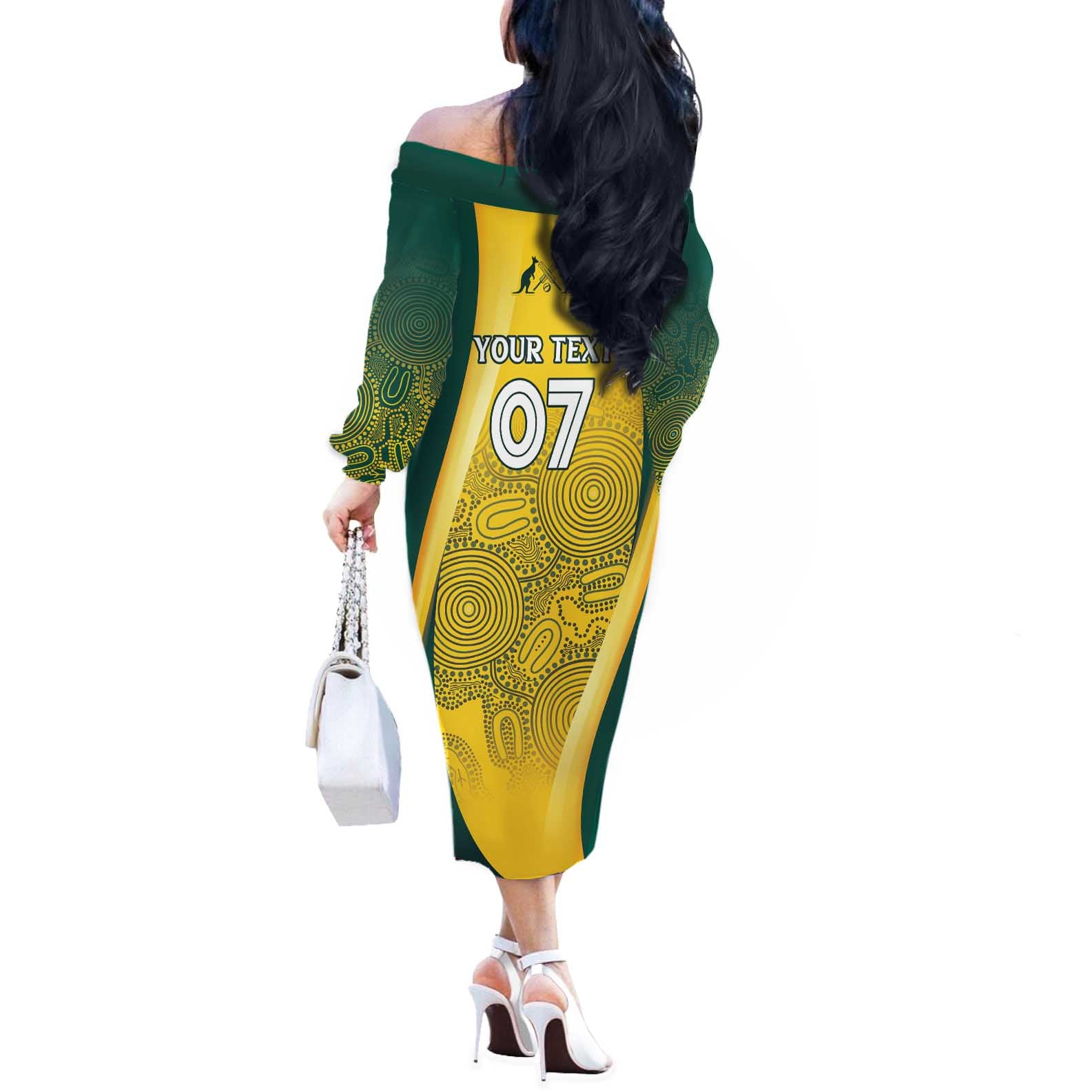 Australia Cricket Custom Indigenous Off The Shoulder Long Sleeve Dress Aboriginal Arts GO Aussie