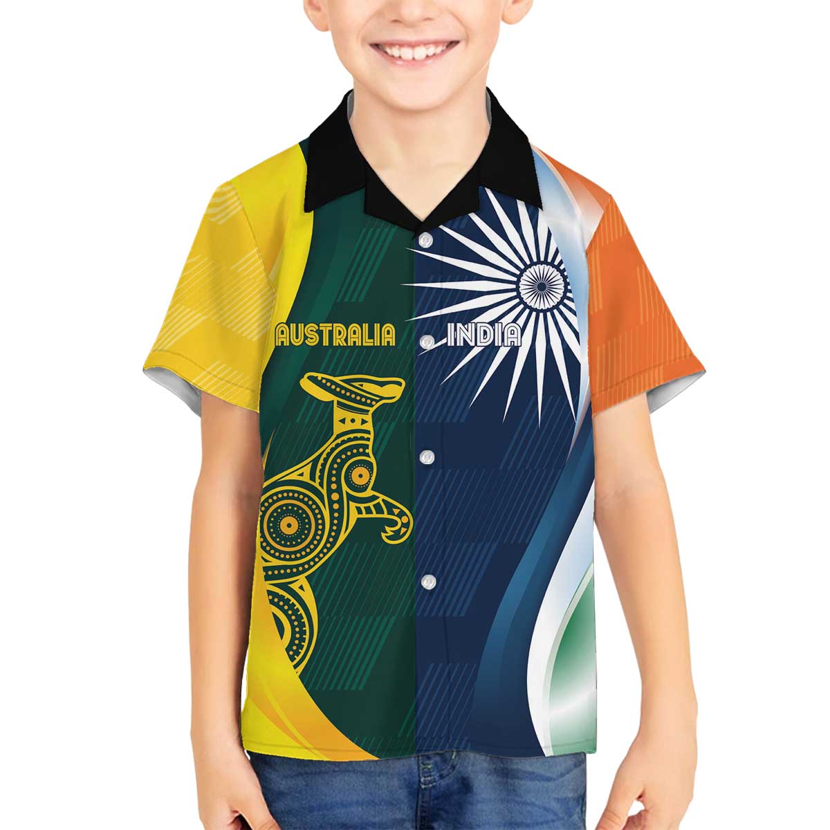 Custom India and Australia Cricket Family Matching Off The Shoulder Long Sleeve Dress and Hawaiian Shirt Special Half-Half Mix