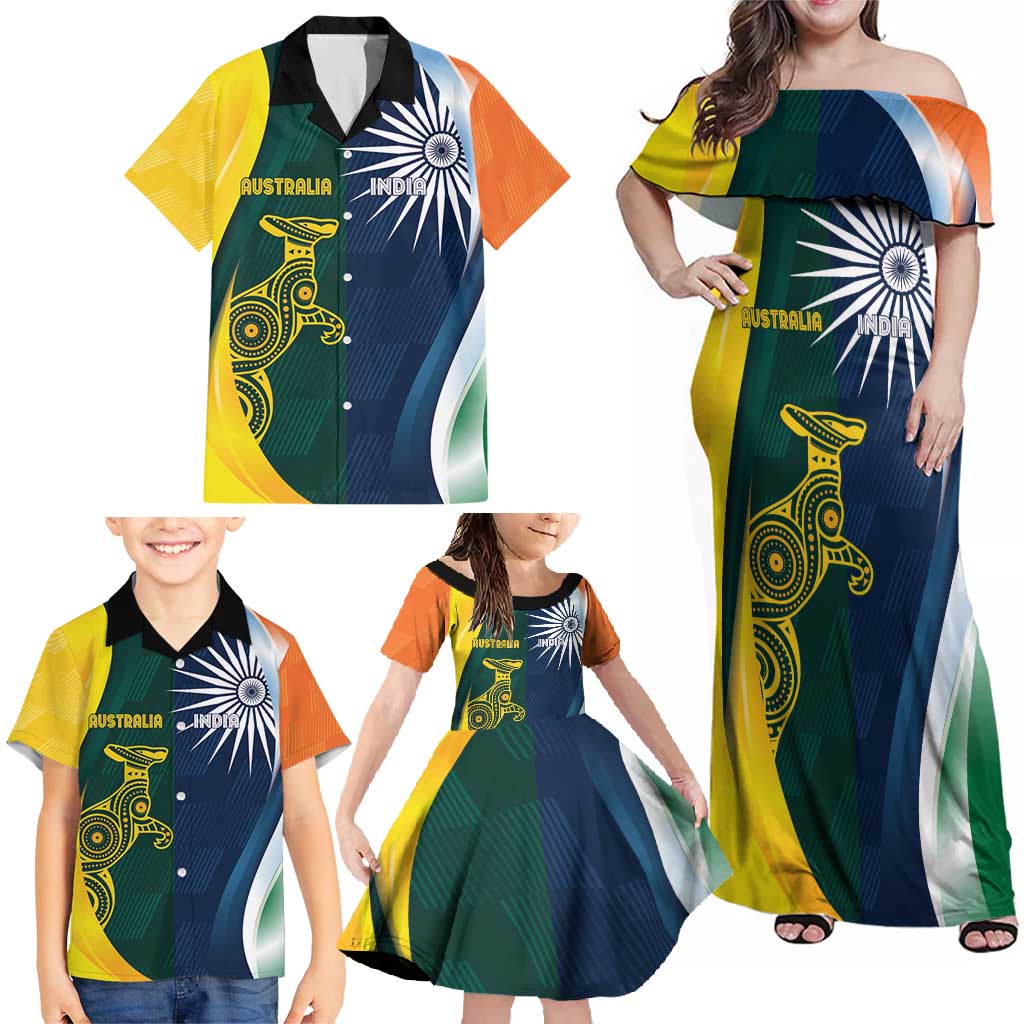 Custom India and Australia Cricket Family Matching Off Shoulder Maxi Dress and Hawaiian Shirt Special Half-Half Mix